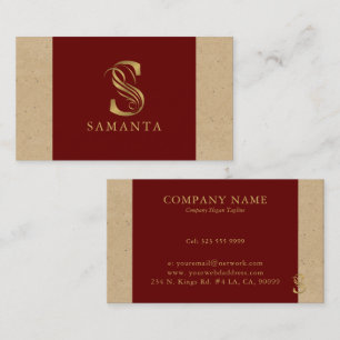 Fancy Gold Letter S Monogram On Red and Cardboard Business Card