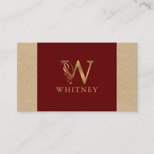 Fancy Gold Letter W Monogram On Red and Cardboard Business Card