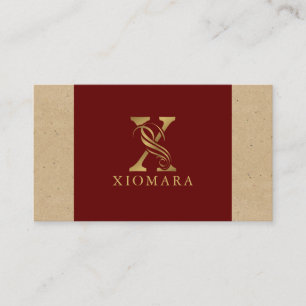 Fancy Gold Letter X Monogram On Red and Cardboard Business Card