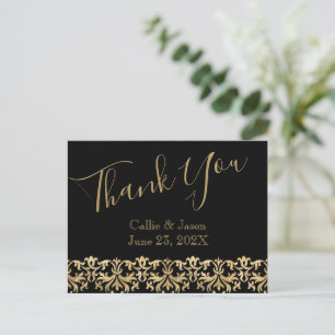 Fancy Gold Lettering on Black Thank You Card