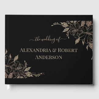 Fancy Gold Lines Wedding Guest Book
