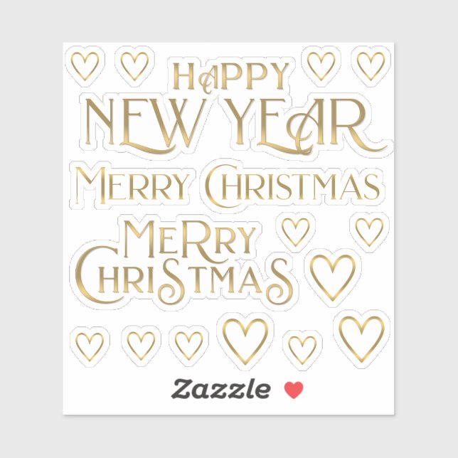 Fancy Gold Merry Christmas Happy New Year & Hearts (Sheet)