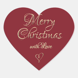 Fancy Gold Merry Christmas with Love Script Heart  Heart Sticker