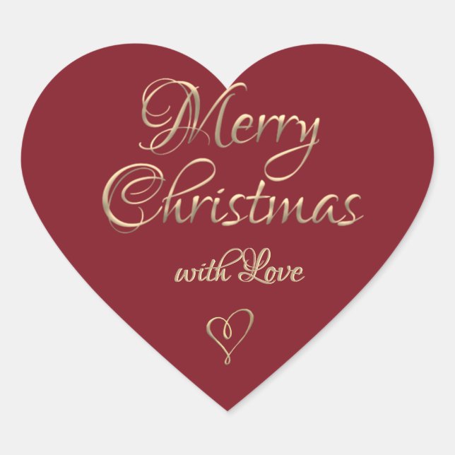 Fancy Gold Merry Christmas with Love Script Heart  Sticker (Front)