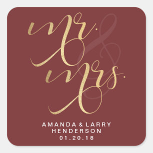 Fancy Gold Mr and Mrs Wedding Stickers