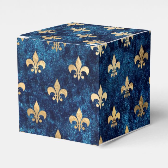 Fancy Gold on Navy Fleur de Lis Favour Box (Front Side)
