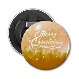 Fancy Gold Peaceful Snow Forest Merry Christmas Bottle Opener