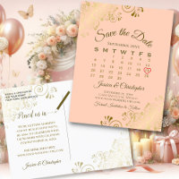 Fancy Gold & Peach Wedding Save the Date Calendar