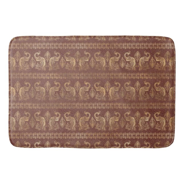 Fancy Gold Peacock Pattern Bath Mat (Front)