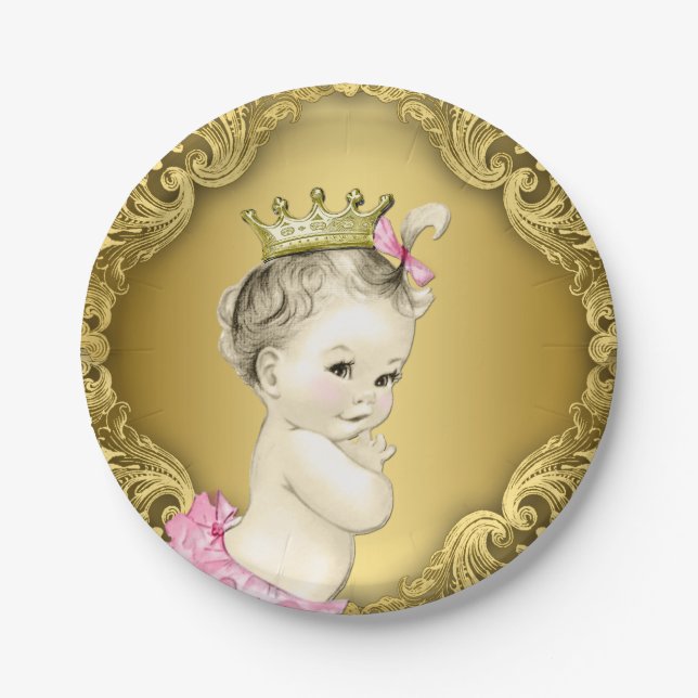 Fancy Gold Princess Baby Shower Paper Plate (Front)