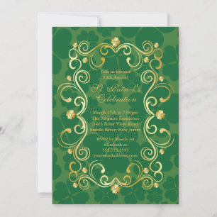 Fancy Gold Shamrock St. Patrick's Party Invitation