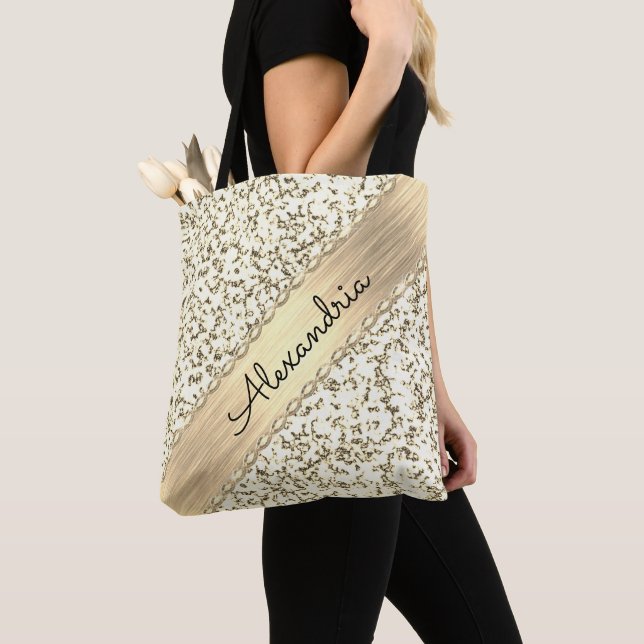 Fancy Gold Shimmery Marble Tote Bag (Close Up)