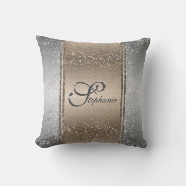 Fancy Gold + Silver - Name - Initial - Toss Pillow (Front)