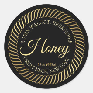 Fancy Gold Spiral Border Honey Label on Black