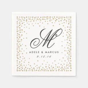 Fancy Gold Stars Monogram Wedding Napkins