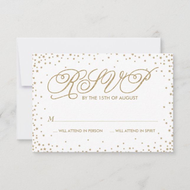 Fancy Gold Stars Wedding RSVP Card (Front)