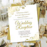 Fancy Gold & White Wedding Reception BUDGET Invite<br><div class="desc">These affordable, budget friendly wedding reception invitations are the perfect choice for class, style, and beauty on a budget. Designed for guests who are invited to the reception but not the ceremony, they feature a classic white background with ornate golden faux foil curls and swirls in the corners. The typography...</div>