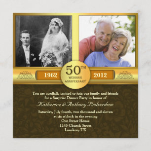 fancy golden 50 anniversary photo invitations
