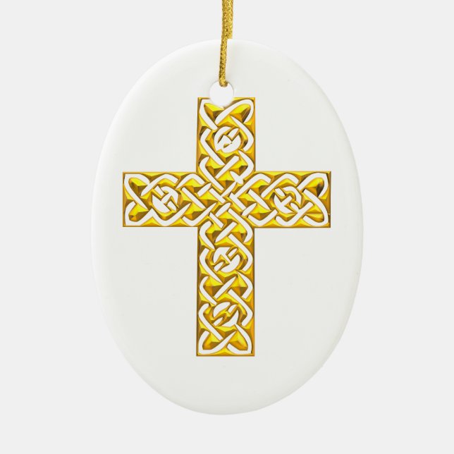 Fancy Golden Cross Ceramic Tree Decoration (Front)
