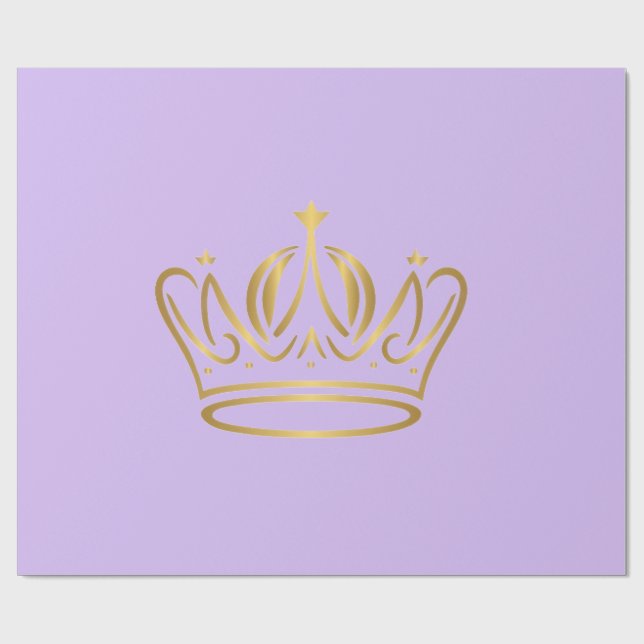 fancy golden crown iconed purple gift  wrapping paper (Flat)