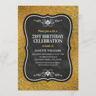 Fancy Golden Glitter Adult 21st Birthday Party Invitation