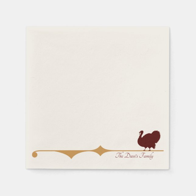 Fancy Golden Lined Turkey Cocktail Napkin (Front)