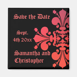 Fancy Goth fleur de lys damask save the date Magnet