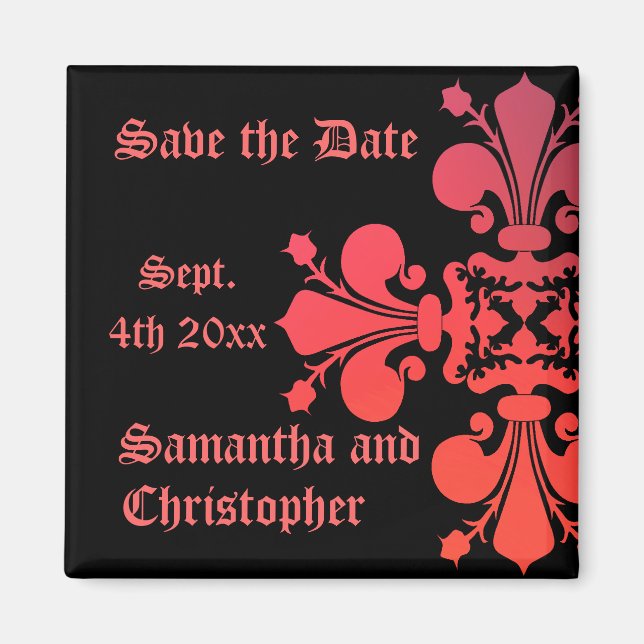 Fancy Goth fleur de lys damask save the date Magnet (Front)