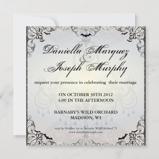 Fancy Gothic Bats Halloween Wedding Invitation (Front)