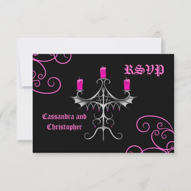 Fancy Gothic candelabra hot pink on black wedding (Front)