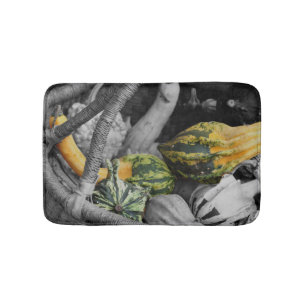 Fancy Gourds In Wicker Basket Partial Colour Bath Mat