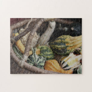 Fancy Gourds In Wicker Basket Photo Painting Jigsaw Puzzle