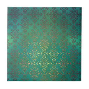 Fancy Green and Gold Damask Tile