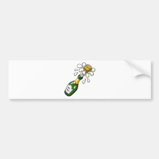 Fancy Green Cartoon Champagne Bottle Popping Cork Bumper Sticker