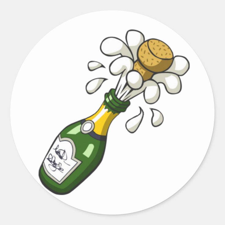 Fancy Green Cartoon Champagne Bottle Popping Cork Classic Round Sticker |  Zazzle