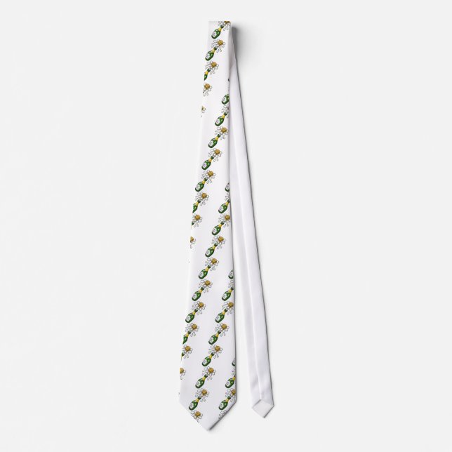 Fancy Green Cartoon Champagne Bottle Popping Cork Tie (Front)