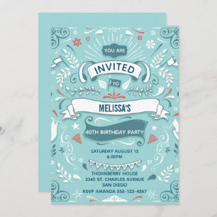 Fancy Green Decorative Swirls Birthday Party Invitation