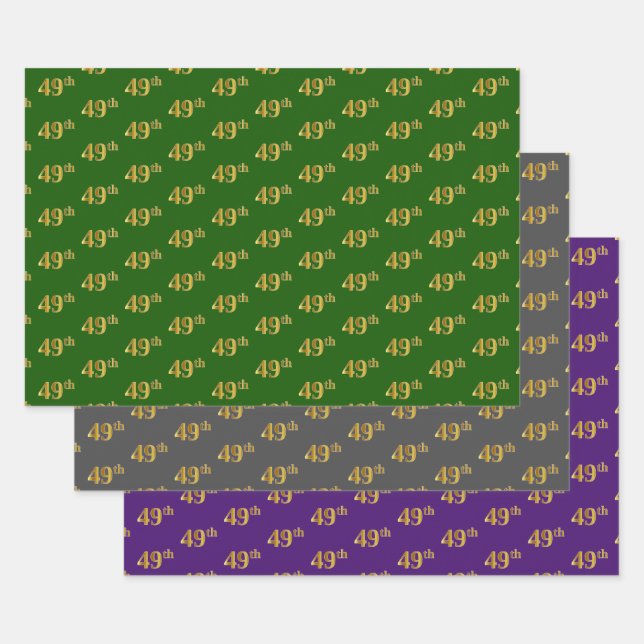 Fancy Green, Gray, Purple, Faux Gold 49th Event # Wrapping Paper Sheet (Set)