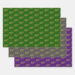 Fancy Green, Gray, Purple, Faux Gold 65th Event # Wrapping Paper Sheet