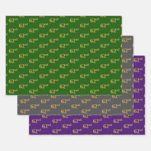 Fancy Green, Grey, Purple, Faux Gold 62nd Event # Wrapping Paper Sheet