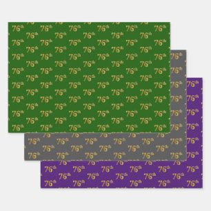 Fancy Green, Grey, Purple, Faux Gold 76th Event # Wrapping Paper Sheet