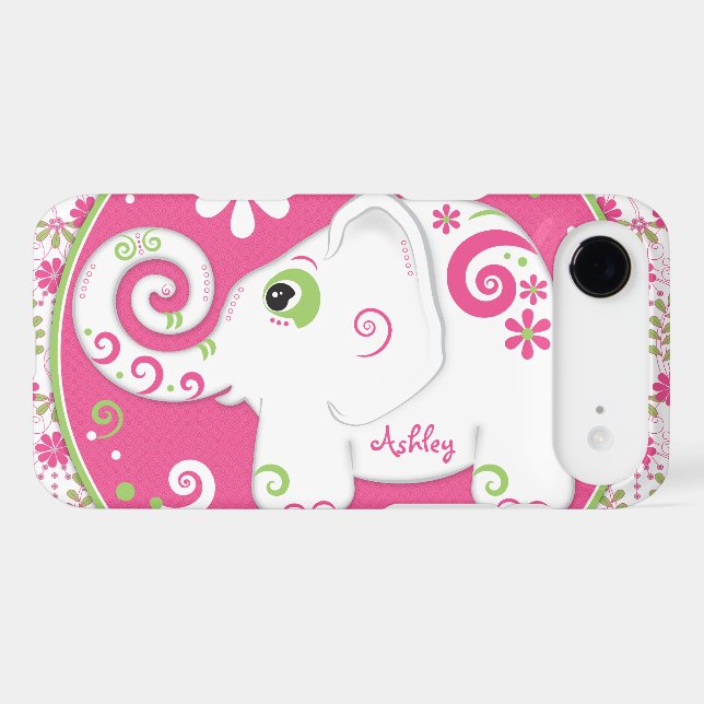 Fancy Green Pink Elephant Floral Case-Mate iPhone Case (Back (Horizontal))
