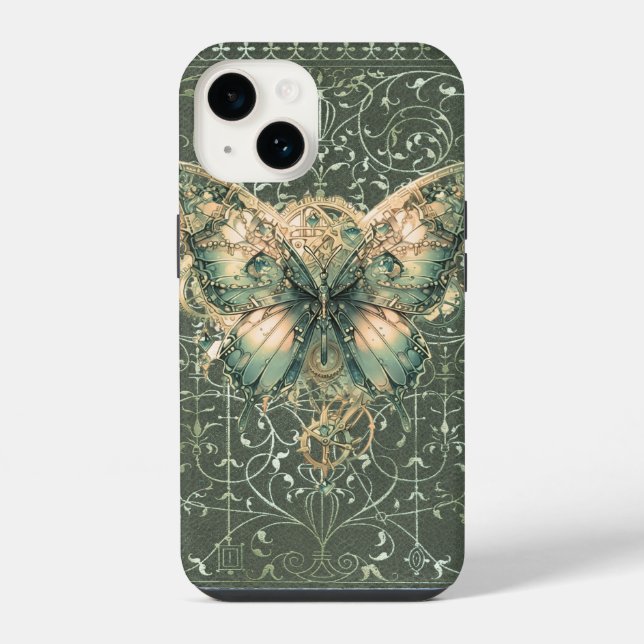 Fancy Green Steampunk Butterfly iPhone Case (Back)