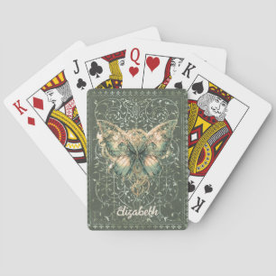 Fancy Green Steampunk Butterfly Personalised Playing Cards