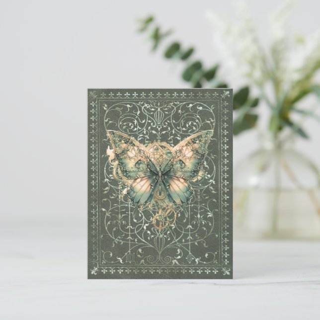 Fancy Green Steampunk Butterfly  Postcard (Standing Front)