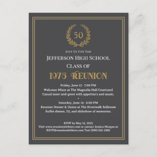 Fancy Grey 50 Year Class Reunion Laurel Wreath Postcard
