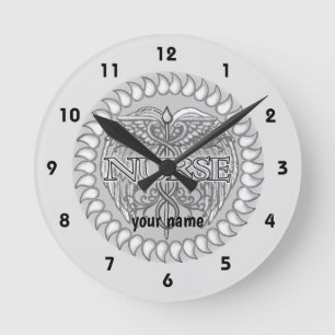 Fancy grey caduceus nurse  round clock