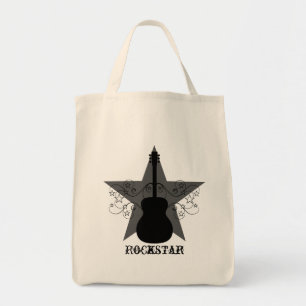 Fancy Guitar Star Swirls Bag, Black Tote Bag