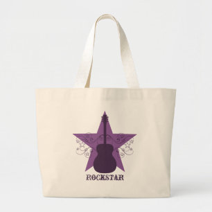 Fancy Guitar Star Swirls Bag, Purple Large Tote Bag