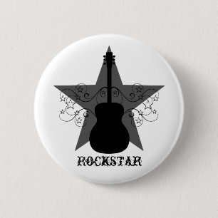 Fancy Guitar Star Swirls Button, Black 6 Cm Round Badge